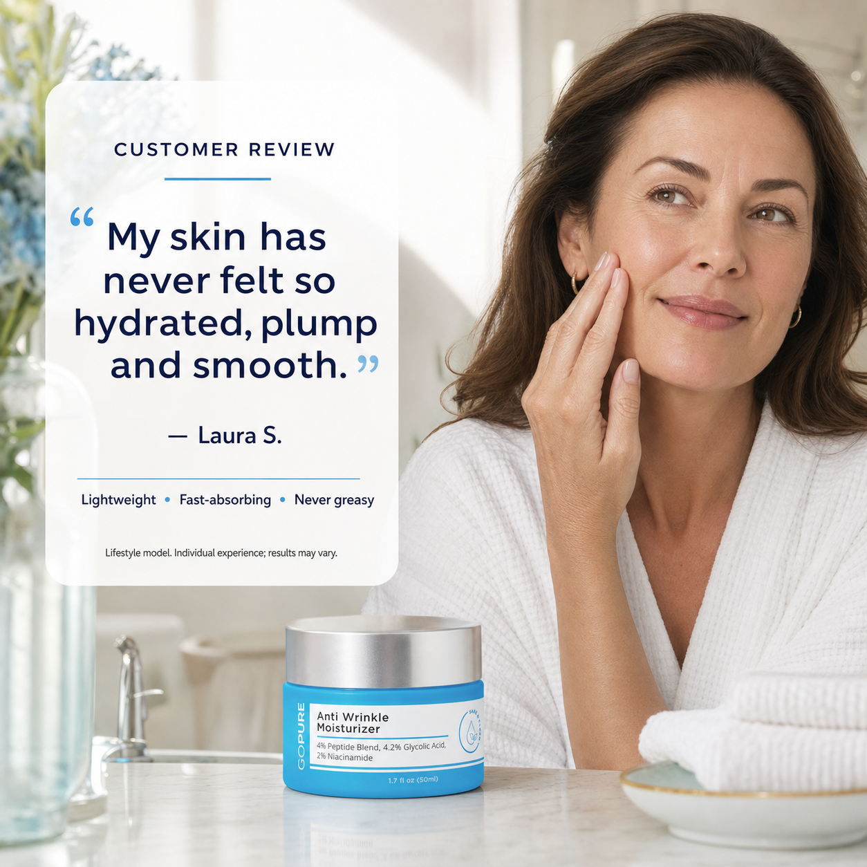 GOPURE Anti Wrinkle Moisturizer - Hydrating Peptide Blend with 4% Glyco-Peptide for Daily Skin Repair & Instant Hydration