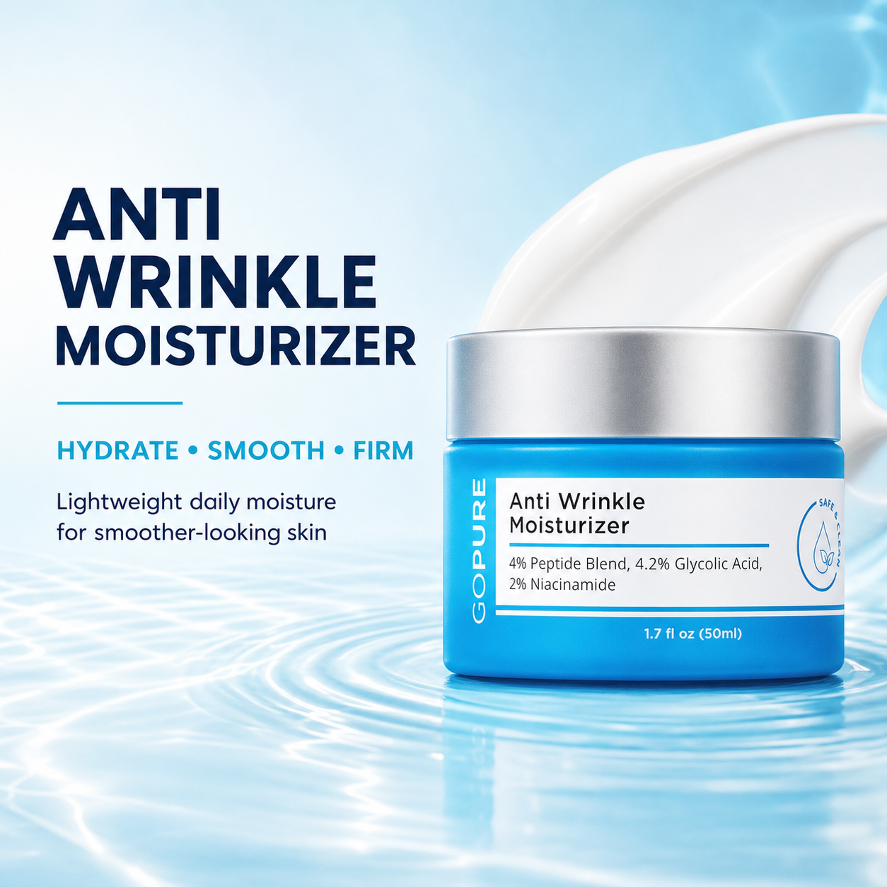 GOPURE Anti Wrinkle Moisturizer - Hydrating Peptide Blend with 4% Glyco-Peptide for Daily Skin Repair & Instant Hydration
