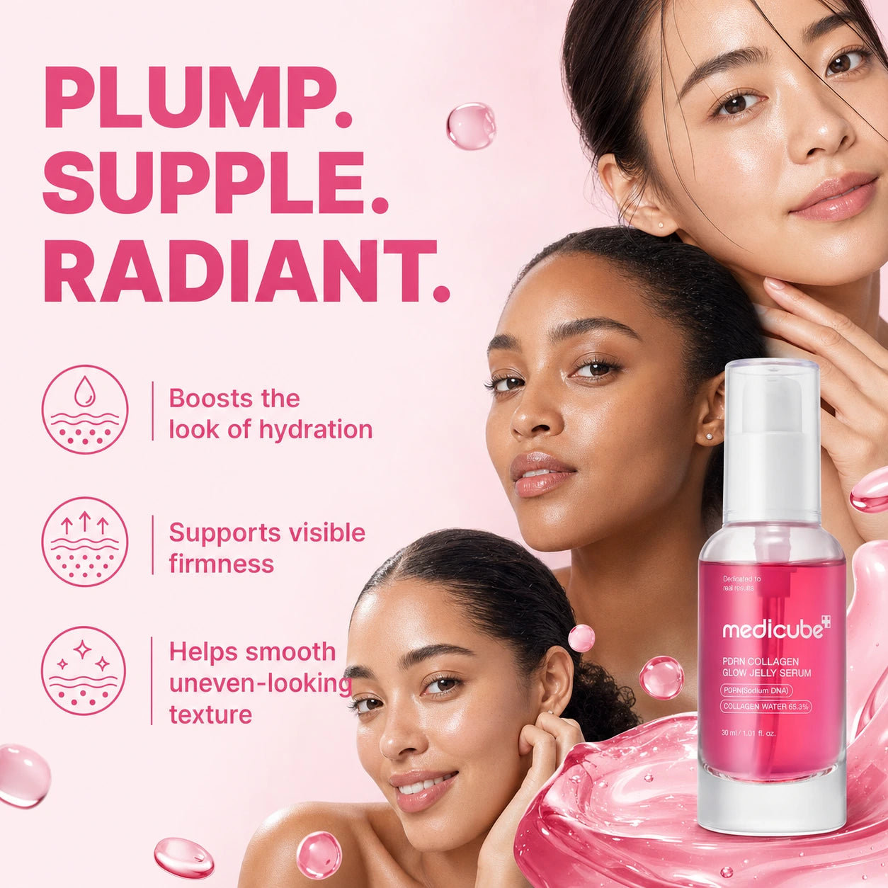 [medicube]  PDRN Pink Collagen Glow Jelly Serum | Lightweight Water-Jelly For Plump & Supple Skin - Radiance & Elasticity Care, Korean Skin Care 1.01 fl.oz