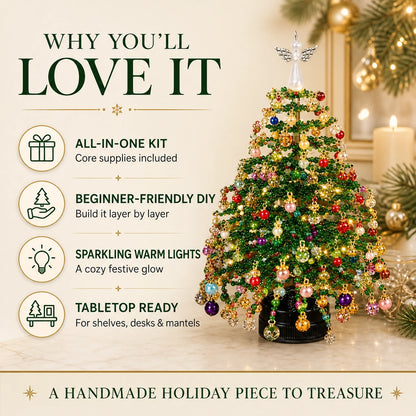 DIY Beaded Christmas Tree Kit, Hand‑Made Mini Crystal Bead Xmas Tree Craft Set, Complete Christmas Decoration Making Supplies with Beads, Angel Tree Topper, Base & Accessories, Tabletop Holiday Ornament, Fun DIY Project, Ideal Christmas Gift for Kids & Fa