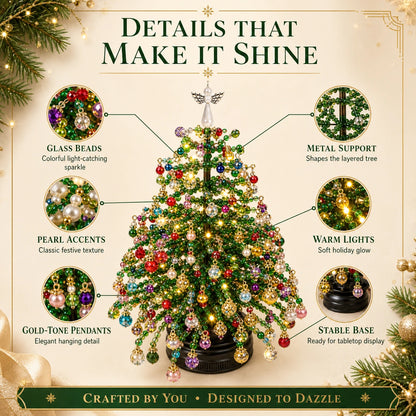 DIY Beaded Christmas Tree Kit, Hand‑Made Mini Crystal Bead Xmas Tree Craft Set, Complete Christmas Decoration Making Supplies with Beads, Angel Tree Topper, Base & Accessories, Tabletop Holiday Ornament, Fun DIY Project, Ideal Christmas Gift for Kids & Fa