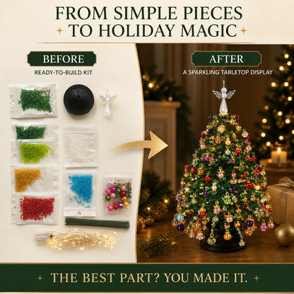 DIY Beaded Christmas Tree Kit, Hand‑Made Mini Crystal Bead Xmas Tree Craft Set, Complete Christmas Decoration Making Supplies with Beads, Angel Tree Topper, Base & Accessories, Tabletop Holiday Ornament, Fun DIY Project, Ideal Christmas Gift for Kids & Fa