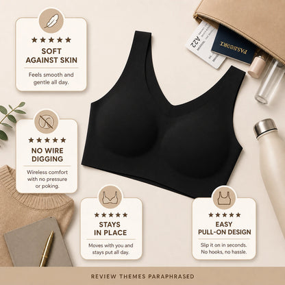 ubras Seamless Bras for Women Full Coverage Wireless Bralette Widen Straps Side Comfortable Breathable Smooth Pull On Bras Smart Size Fabric Stretchy Minimalist Basic Nude Lightweight Womenswear Soft Everyday Bra