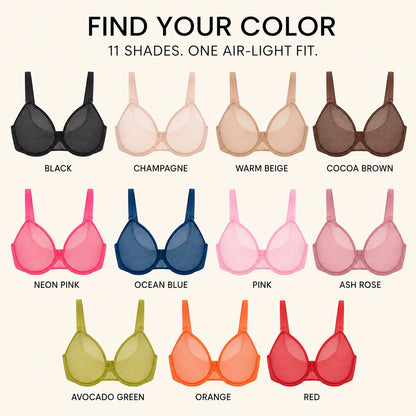HSIA Seraphina Air Light Breathable Sheer Mesh Halter Bra Plus Size Summer Unlined Full Coverage Bra Underwire Support Non Padded Bra Lightweight Convertible Multiway 5-Way Wear Front Adjustable Detachable Straps Comfort Everyday Womenswear