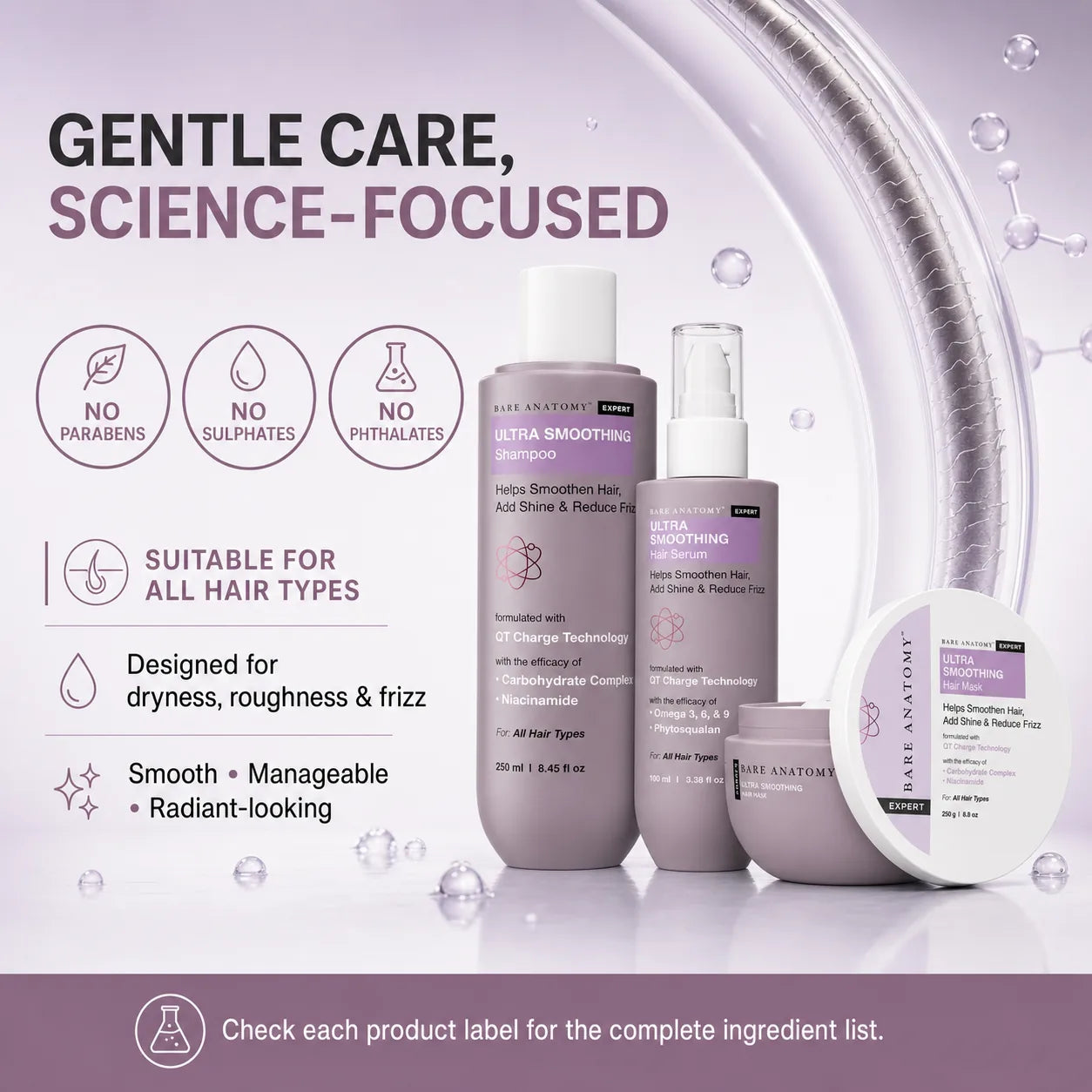 Bare Anatomy Ultra Smoothing Hair Trio – Shampoo, Mask & Serum