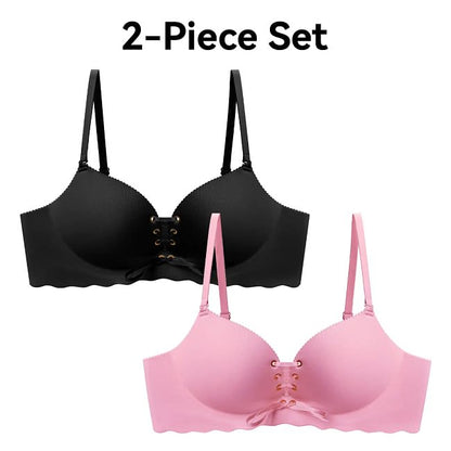 Drawstring Push Up Bra | Instant Cleavage & Anti-Sagging | Add 2 Cups Padded Wireless Strapless Bras Comfort Bra for A B C Cups Womenswear Minimalist Pink