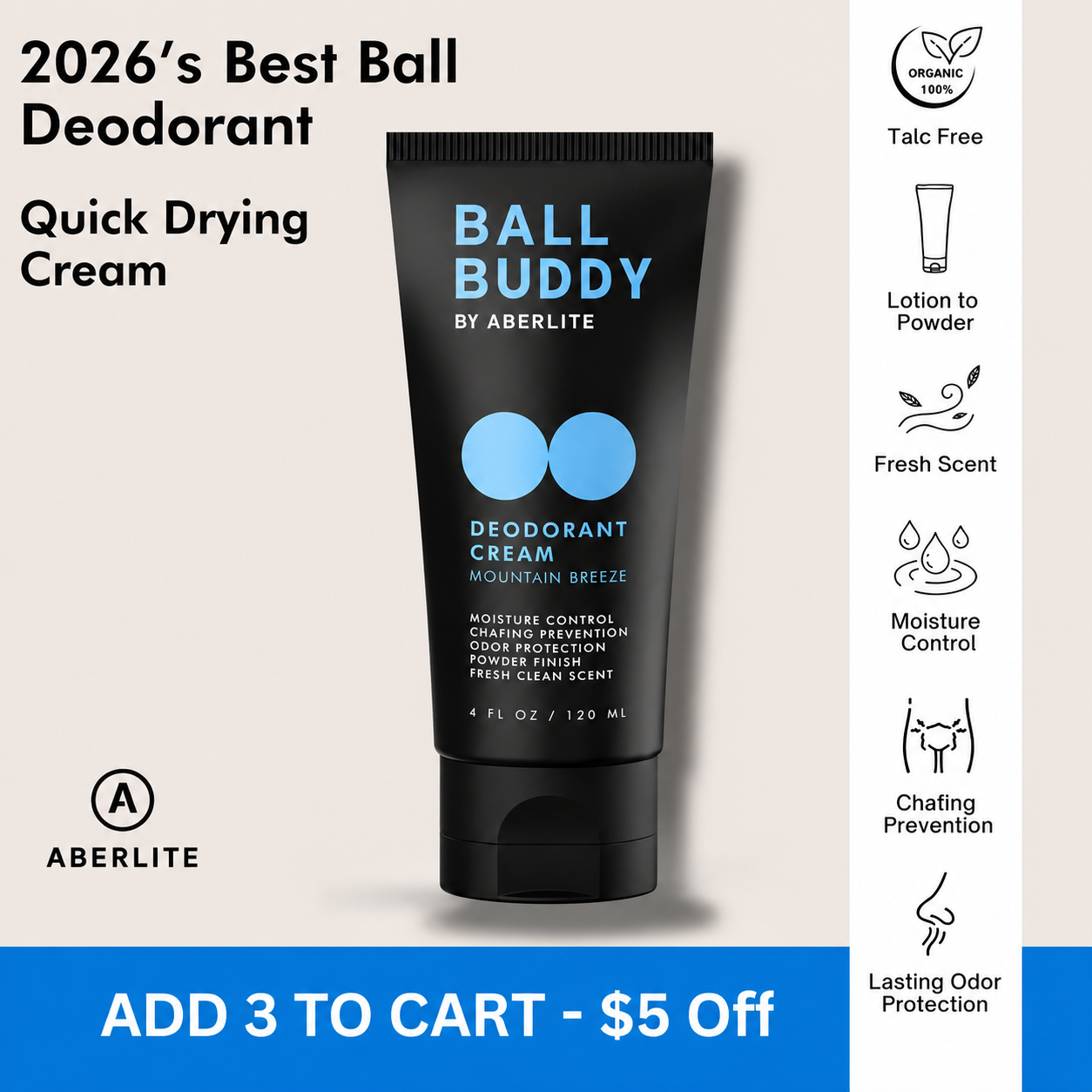 Ball Buddy Deodorant Cream Stay Dry, Smell Fresh, Men's Hygiene Cream for Private Parts for Silky Feel | Moisture Control for Gentle Comfort Body Care