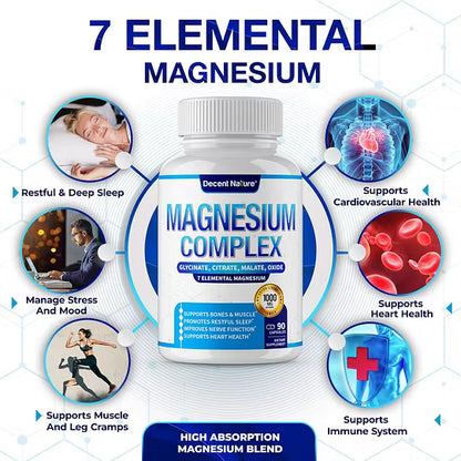 Magnesium Complex 7 Elemental Magnesium Supplement 1000mg – Magnesium Glycinate, Citrate, Malate, Taurate, Oxide, Aspartate, Orotate Non-GMO 90 Capsules-L