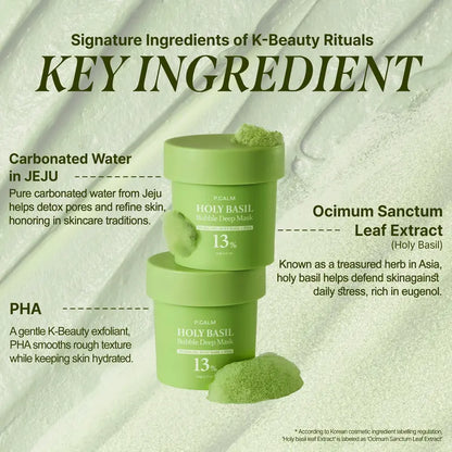 Holy Basil Bubble Deep Mask | Blackhead Removal & Pore Cleansing, Purifying Clay Wash-Off Pack, Carbonated Water, for Sensitive Skin | Korean Skincare, 90g / 3.17 oz