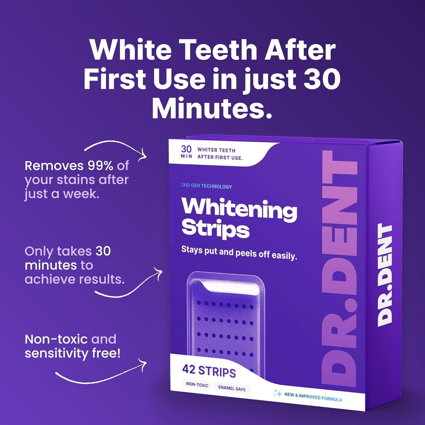 🦷DRDENT Purple Teeth Whitening Strips - 7/21 Whitening Sessions - Non Sensitive Teeth Whitening - Peroxide-Free🦷