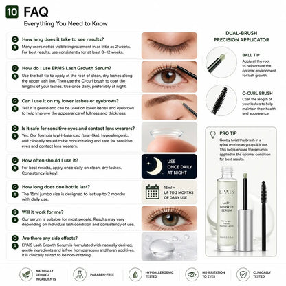 Essential Eyelash Growth Serum, Jumbo Size 0.5fl.oz - Safe & Gentle Lashes Care, Fuller, Thicker in 2 Weeks, Non-Prostaglandin