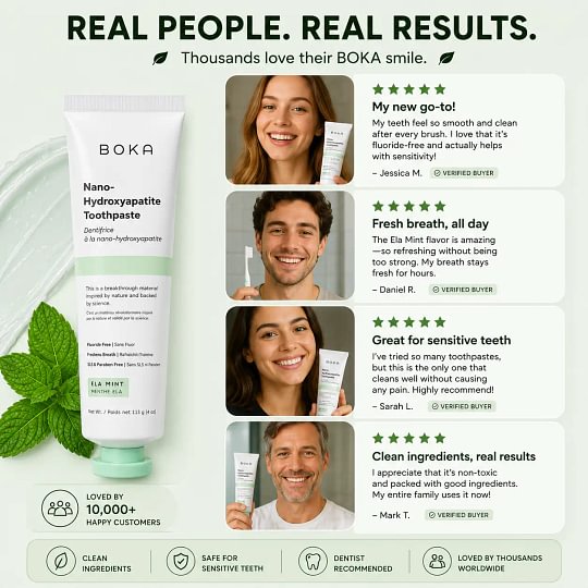 [Buy 1 Get 1 Free]Boka Nano Hydroxyapatite Toothpaste, Fluoride Free Toothpaste, Appropriate for Sensitive Teeth - for Adults - US Manufactured