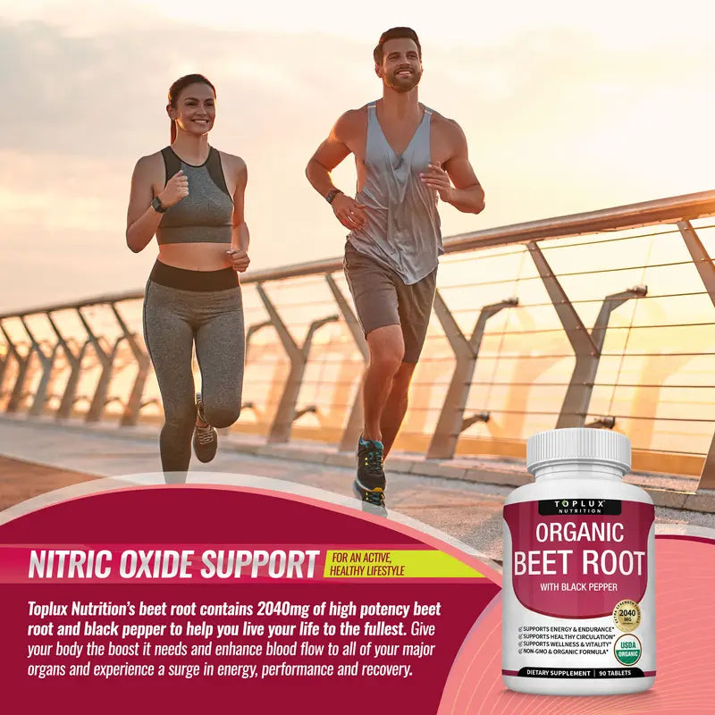 Toplux Organic Beet Root Tablets - Nitric Oxide Booster Beetroot Supplement 2040mg
