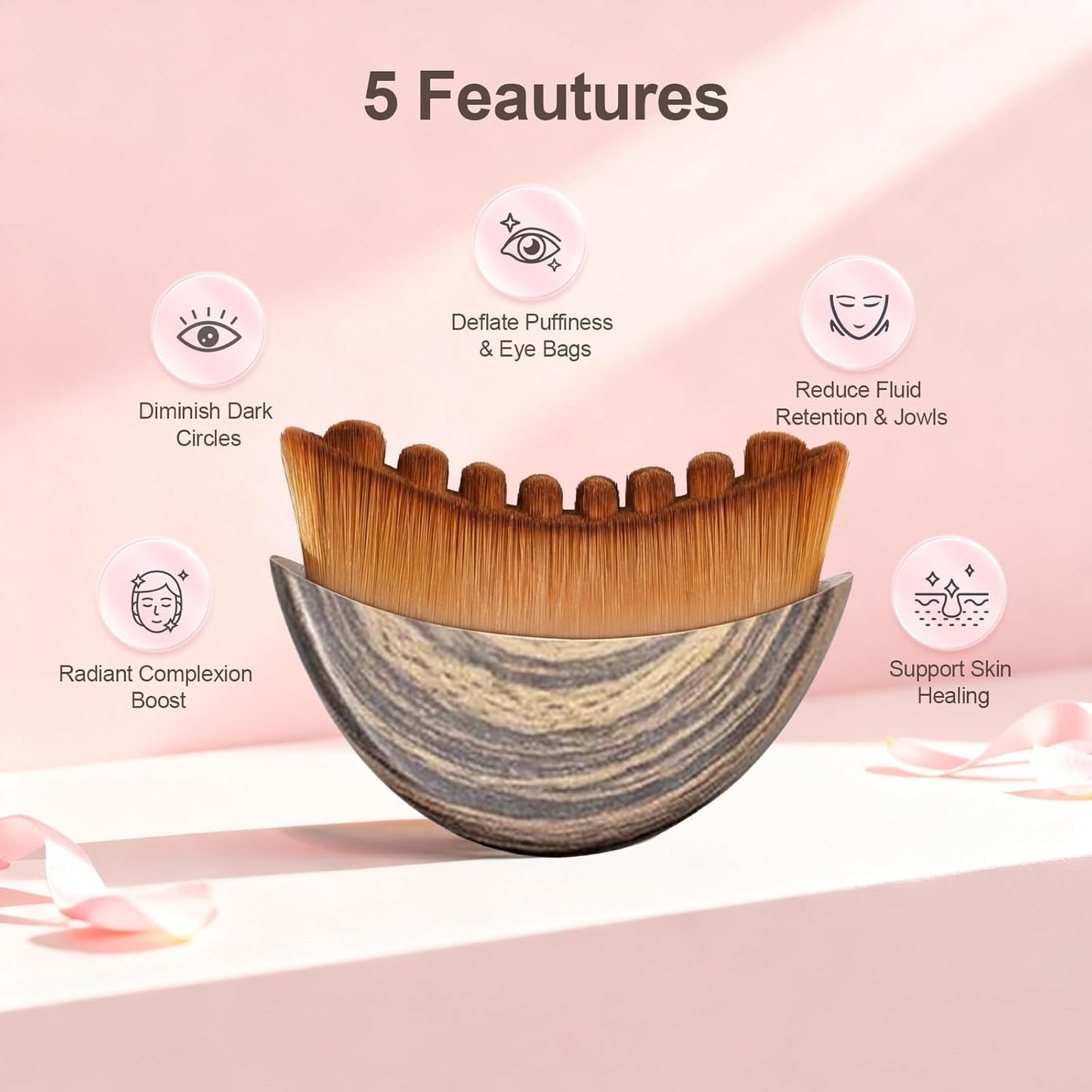 Lymphatic Contour Face Brush, Manual Lymphatic Drainage Massager, Natural Makeup Brushes with Durable Soft Bristles, Hypoallergenic Ergonomic Facial Cleansing Brush for Sculpting