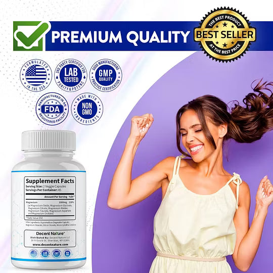 Magnesium Complex 7 Elemental Magnesium Supplement 1000mg – Magnesium Glycinate, Citrate, Malate, Taurate, Oxide, Aspartate, Orotate Non-GMO 90 Capsules-L