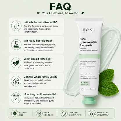 [Buy 1 Get 1 Free]Boka Nano Hydroxyapatite Toothpaste, Fluoride Free Toothpaste, Appropriate for Sensitive Teeth - for Adults - US Manufactured