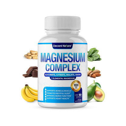 Magnesium Complex 7 Elemental Magnesium Supplement 1000mg – Magnesium Glycinate, Citrate, Malate, Taurate, Oxide, Aspartate, Orotate Non-GMO 90 Capsules-L