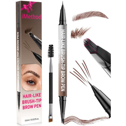 4D Brow Pen, 2-in-1 Eyebrow Pencil with Waterproof Microblading and Dual-Ended Eyeliner Brush for Natural Brow M