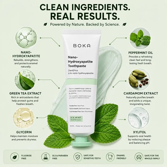 [Buy 1 Get 1 Free]Boka Nano Hydroxyapatite Toothpaste, Fluoride Free Toothpaste, Appropriate for Sensitive Teeth - for Adults - US Manufactured