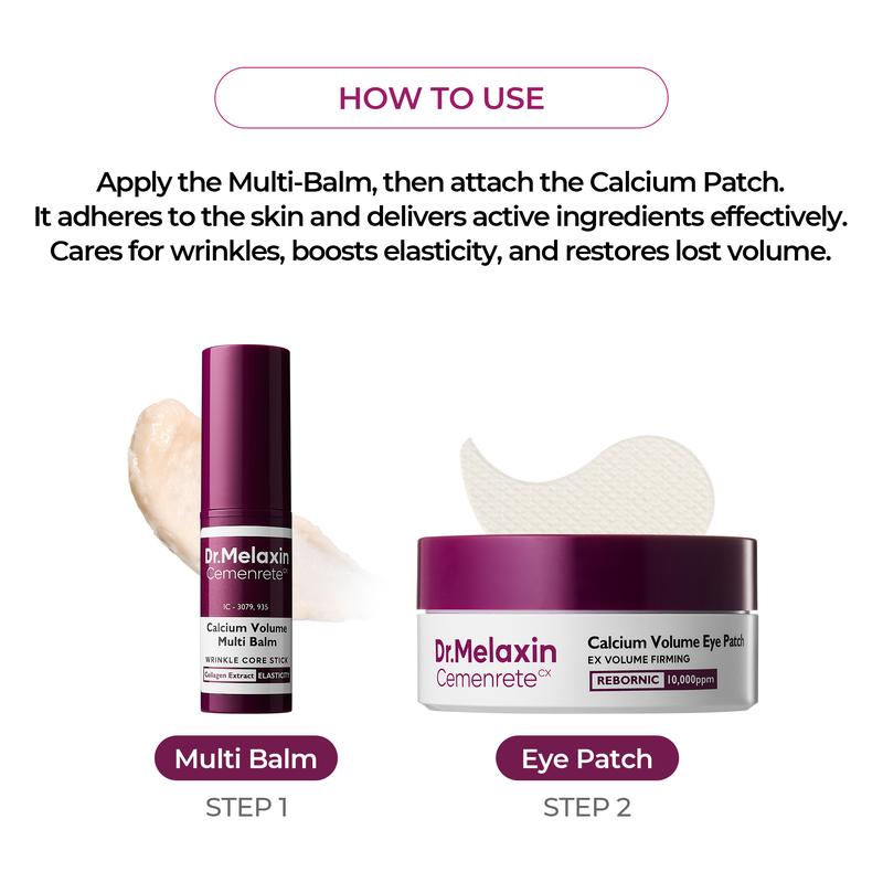 Dr.Melaxin Calcium Volume Multi-Balm + 60pcs Eye Patch Duo，Elasticity & Skin Repair Set, Korean Skincare with Collagen Extract