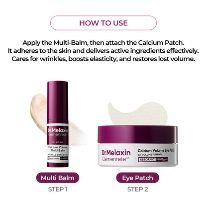 Dr.Melaxin Calcium Volume Multi-Balm + 60pcs Eye Patch Duo，Elasticity & Skin Repair Set, Korean Skincare with Collagen Extract