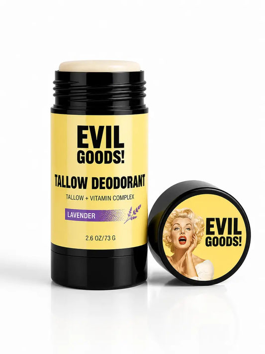 EVILGOODS Natural Tallow Body Care Deodorant Stick - Grass-Fed Beef Tallow, Kaolin Clay, Aluminum-Free, Unscented, Moisture-Boosting, 2.6 oz for Daily Freshness
