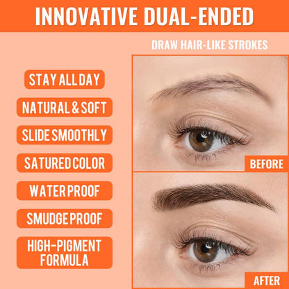 4D Brow Pen, 2-in-1 Eyebrow Pencil with Waterproof Microblading and Dual-Ended Eyeliner Brush for Natural Brow M