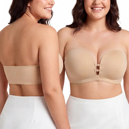 Womens Strapless Front Closure Bra Push Up Lift Bra Padded Add Cup Non Slip Anti-Slip Grip & Removable Straps Fit Outfits Wireless Supportive Seamless Comfortable