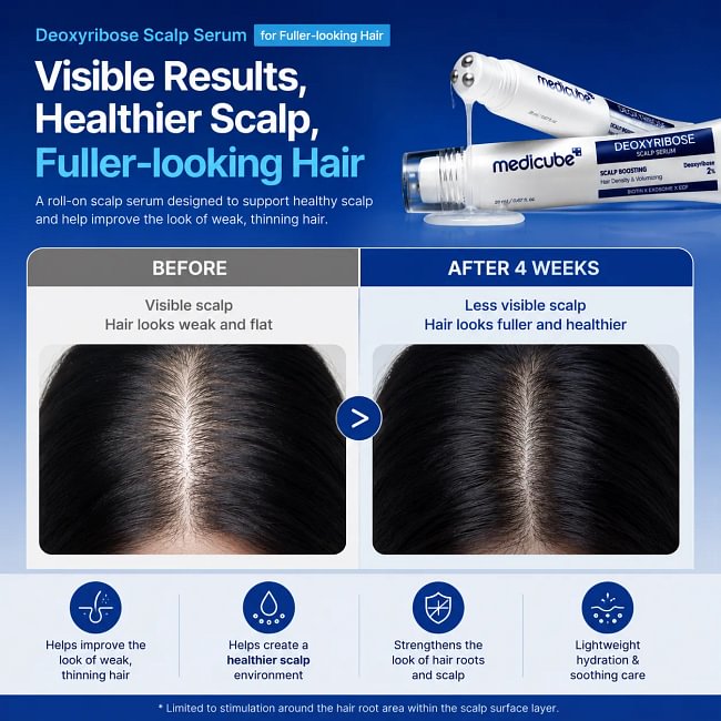 [NEW] [medicube] Deoxyribose Scalp Serum | For Fuller-Looking Hair & Scalp Strengthening Roll-On Serum | Deoxyribose, Rosemary, EGF, Caffeine for Fine, Thin Hair | Korean Hair Care, K-Beauty