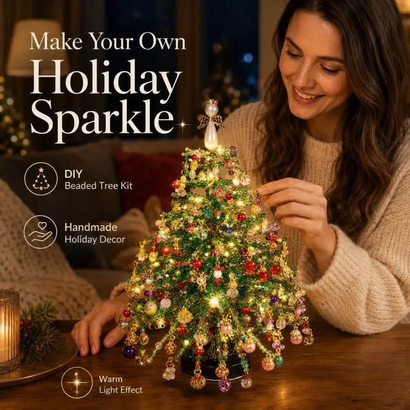 DIY Beaded Christmas Tree Kit, Hand‑Made Mini Crystal Bead Xmas Tree Craft Set, Complete Christmas Decoration Making Supplies with Beads, Angel Tree Topper, Base & Accessories, Tabletop Holiday Ornament, Fun DIY Project, Ideal Christmas Gift for Kids & Fa