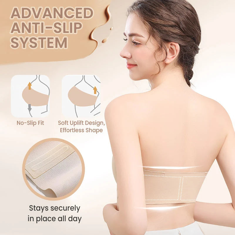 Womens Strapless Front Closure Bra Push Up Lift Bra Padded Add Cup Non Slip Anti-Slip Grip & Removable Straps Fit Outfits Wireless Supportive Seamless Comfortable