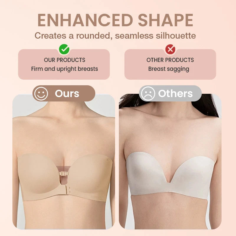 Womens Strapless Front Closure Bra Push Up Lift Bra Padded Add Cup Non Slip Anti-Slip Grip & Removable Straps Fit Outfits Wireless Supportive Seamless Comfortable